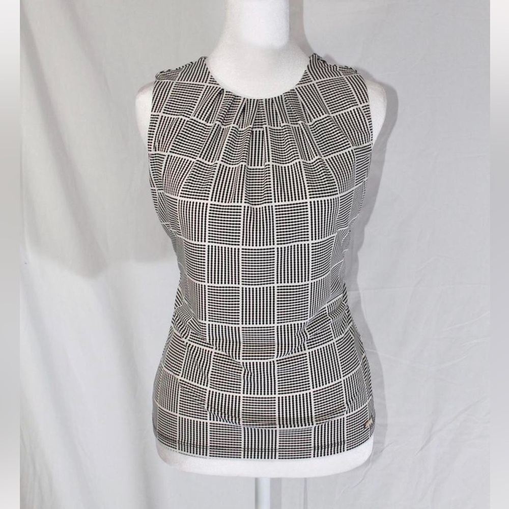 Calvin Klein Black and White Patterned Sleeveless Shell Top